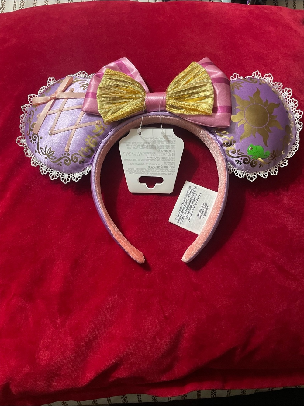 Disney Rapunzel Purple & Pink Minnie Ear Headband with Gold Bow